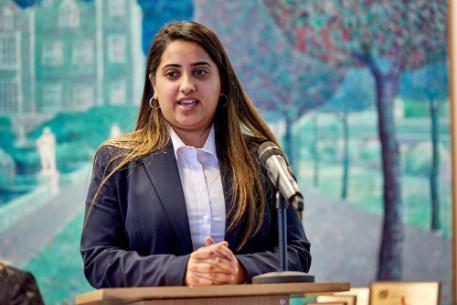 Student speaking at the Lady Hale Court opening