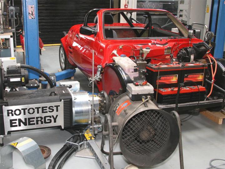 car being tested in automotive workshop