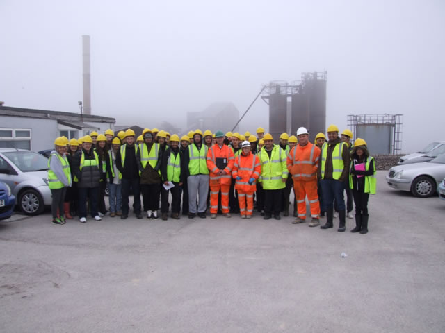 Students wearing high-vis jackets and hard hats in Whitby.