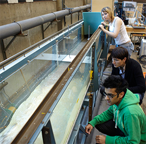 Students in the hydraulics lab.