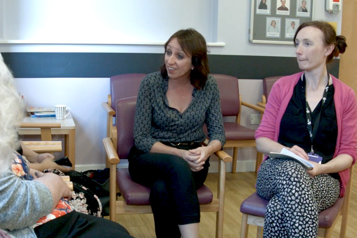 Dr Judith Dyson and Dr Clare Marsh talking to patient representatives.