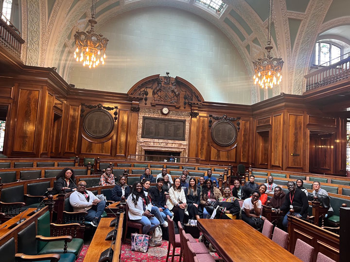 Students attending Bradford City Hall Tour for International Master's Summer School