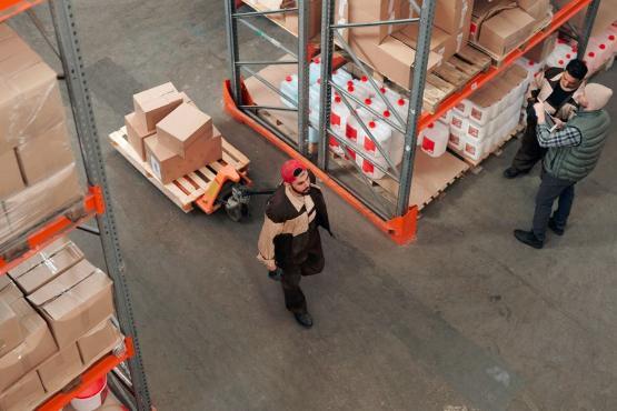 Parcels being moved around a warehouse