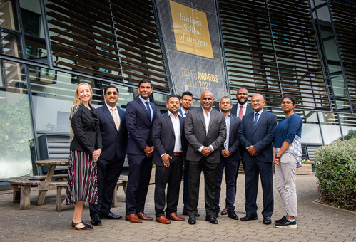 School of Management team in front of Bright Building