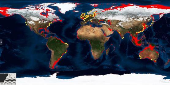 Map showing sea levels 100m lower than today 22000 years ago