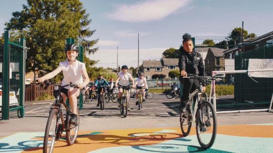 Pupils cycling to school