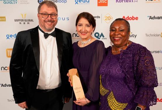 Dr Sobia Kauser, Professor Udy Archibon and Stuart Walker at the THE Awards 2024