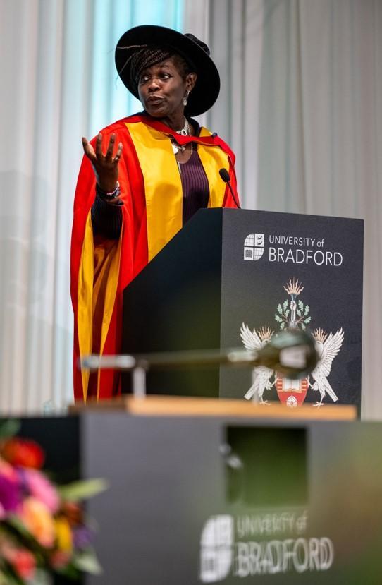 Dame Magge Aderin-Pocock speaking at honorary graduation ceremony