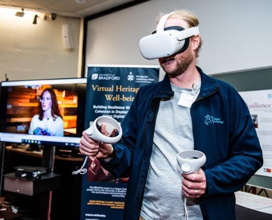 Student wearing VR headset