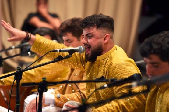 Qawwali Night at the University of Bradford showing band playing on stage
