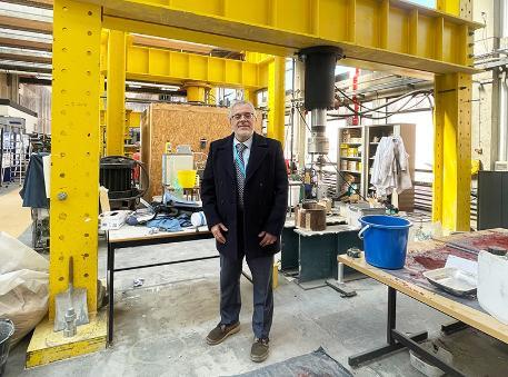 A photo of Prof Ashraf Ashour in the Structural Engineering lab at the University of Bradford