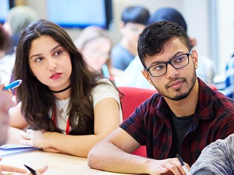 Two students in class.