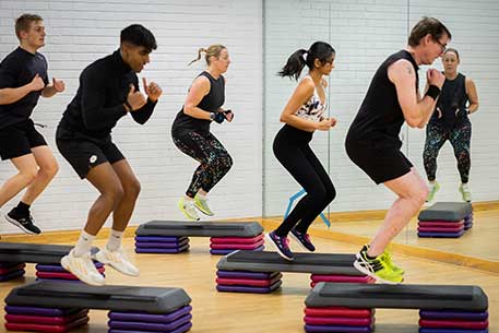 Fitness class jumping