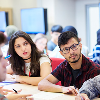 Two students in a lecture.